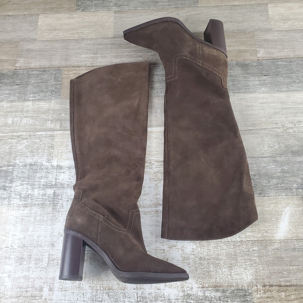 Steve Madden Emmett Brown Suede Tall Western Block Heel Pointed Toe Boots 7.5